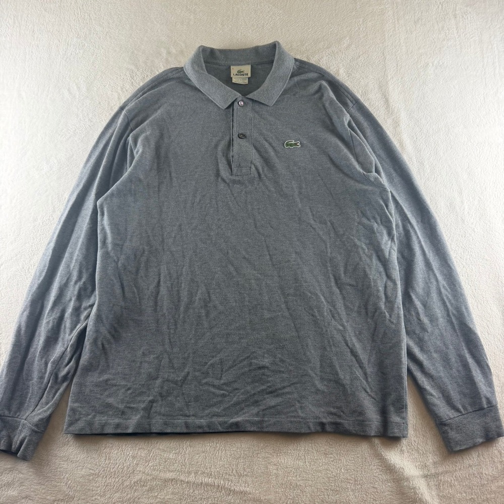 Lacoste Long Sleeve Polo Shirt Pique Gray Mens Size 6 XL Crocodile Logo